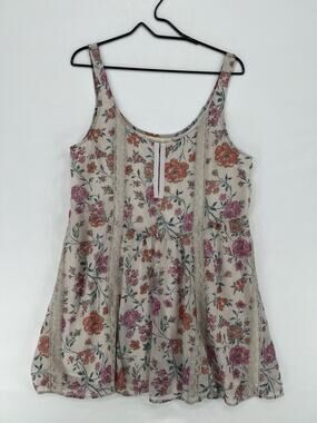 Saltwater Luxe Floral Babydoll Tank Top Dress Medium Cream Pink Lace Trim Boho